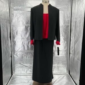 NWT Kasper size 16  3 piece black/red suit.